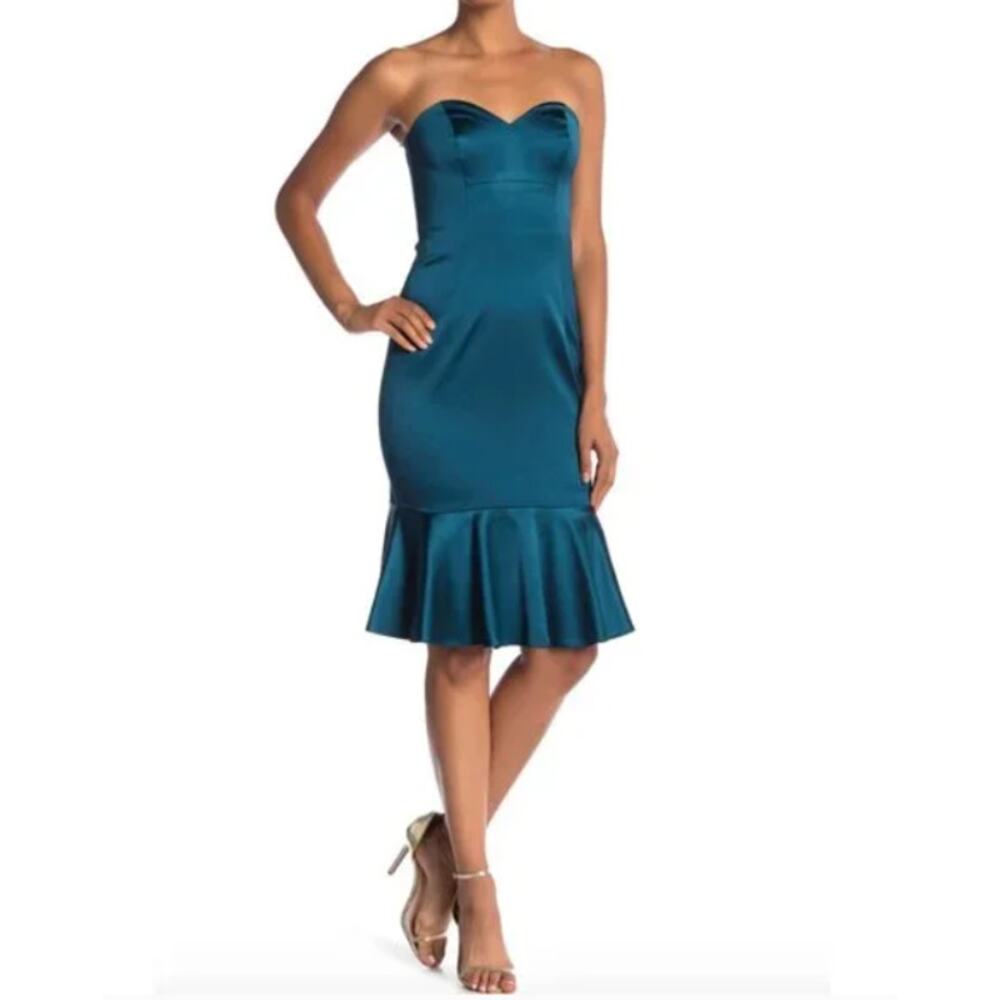 Trina Turk Strapless Peplum Dress Women’s 0 Teal Blue Cocktail Sheath Party NEW